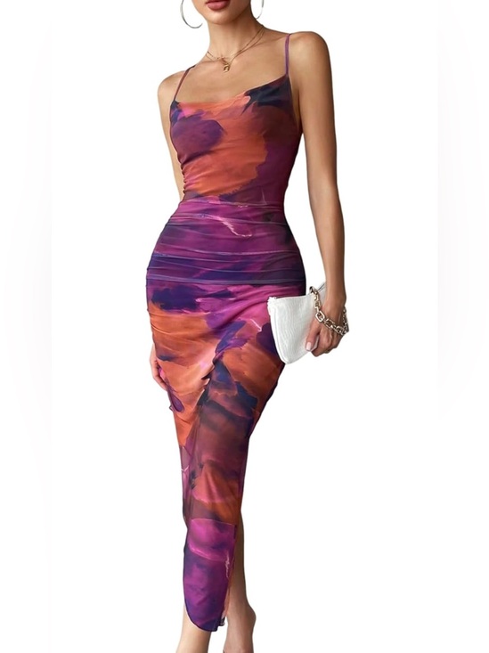 Dresses & Skirts - Sleek Purple & Orange Slip Midi Dress